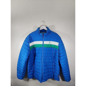 Izod Puffer Men's Blue Green And White Retro Puffer Jacket Size XL
